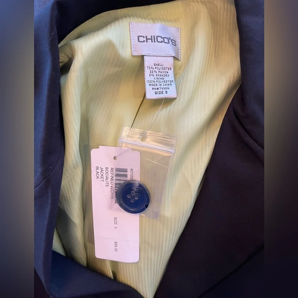 Chico’s Black Single Breasted Three Button Blazer Size 3 (plus size) NWT - Picture 2 of 6